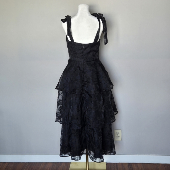 Lulu's Glamorous Sweetie Black Burnout Tie-Strap Bustier Midi Dress Size S - Picture 6 of 15